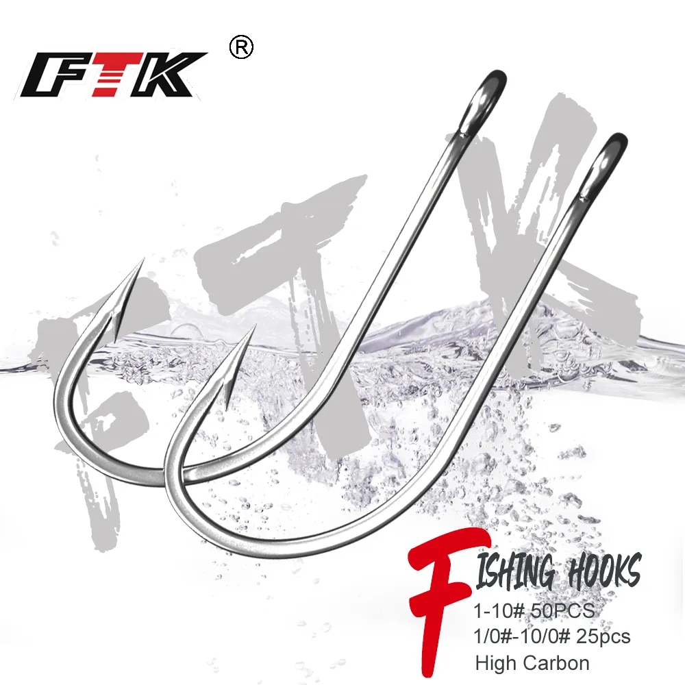 Fishing Hook Assortment - FTK Fishing Hooks 1-10#50PCS 1/0#-10/0# 25pcs