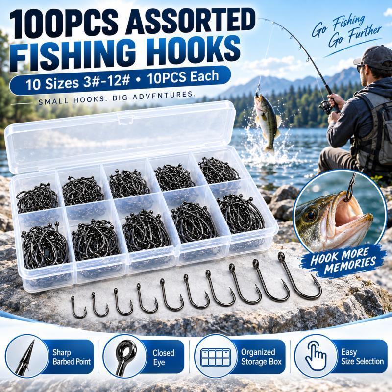 100PCS Barbed Fishing Hooks Se - Fishing Hook Assortment review and price