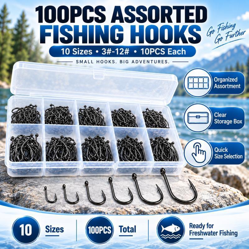 100PCS Barbed Fishing Hooks Se - Fishing Hook Assortment review and price